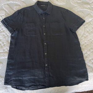 Kenneth Cole Shirt Mens XL Black Short Sleeve Linen Casual Summer Button Up